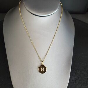 Kate Spade One In A Million Initial H Pendant Necklace Gold Tone Disc Monogram